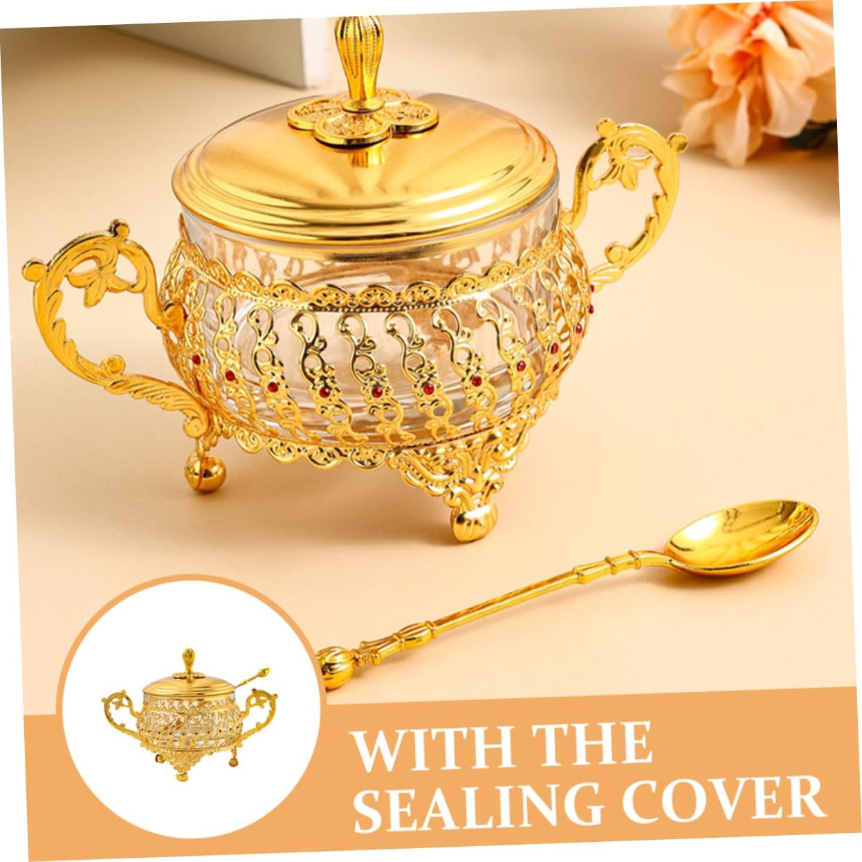 Sugar Bowl with Lid and Spoon  - огляд і ціна Kitchen Gadgets Gold